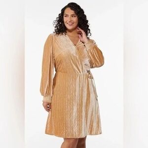 Cato | Plus Size Velvet Wrap Dress Beige Various Sizes Available